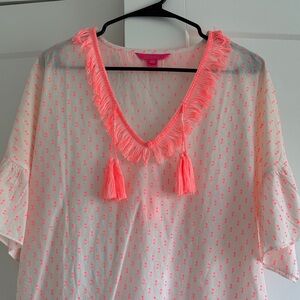 Lilly Pulitzer White and Neon Pink Swim Coverup